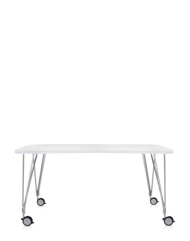 Weißer Max Tisch von Kartell mit Rollen und Chromgestell, 160 x 80 cm.